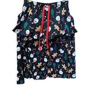 Christmas Pajama Set Women Small Black Santa Gingerbread Ruffle Shorts 2pc PJ